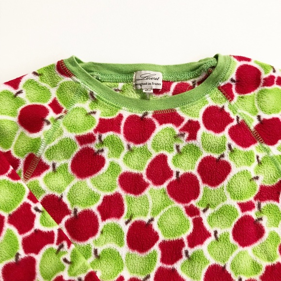 Leveret Apples Fleece 2 Pc Pajamas PJ Set Big Girls Fits Size 8 Green Red - Picture 2 of 7
